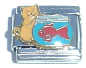 Cat Reaching For Fish Italian Charm Cat Reaching For Fish Italian Charm