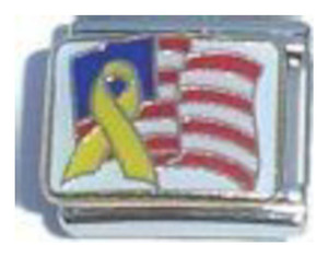 American Flag Yellow Ribbon Italian Charm
