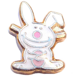 Happy Bunny Rabbit Goldtone Floating Locket Charm