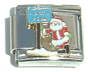 Santa By North Pole Sign Italian Charm