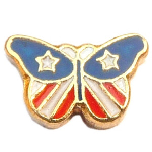 United States Flag Butterfly Floating Locket Charm