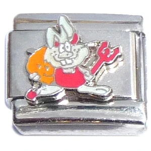Rabbit With Pitchfork And Pumpkin Italian Charm