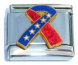 Red And Blue Ribbon Sparkly Italian Charm