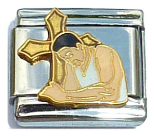 Man Praying In Front Of Cross Italian Charm