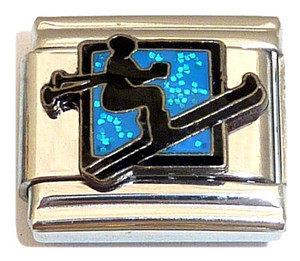 Skiing Blue Sparkly Italian Charm