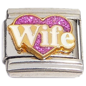 Wife Pink Glitter Heart Italian Charm Wife Pink Glitter Heart Italian Charm