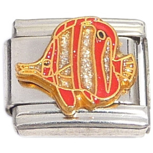 Red Stripe Glitter Fish Italian Charm Red Stripe Glitter Fish Italian Charm