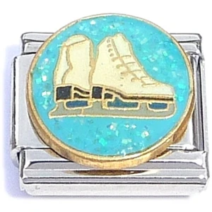 Ice Skates on Blue Italian Charm