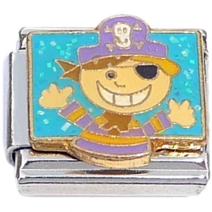 Pirate Kid on Blue Italian Charm