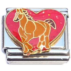 Brown Horse Red Heart Italian Charm Brown Horse Red Heart Italian Charm