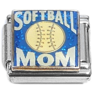 Softball Mom on Blue Italian Charm Softball Mom on Blue Italian Charm