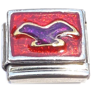 Purple Bird on Red Italian Charm