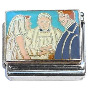 Bride and Groom Marriage on Blue Italian Charm