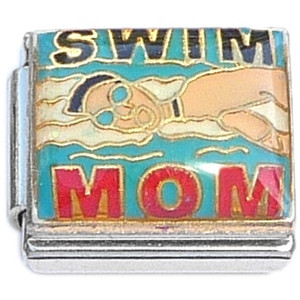 Swim Mom Red Letters Italian Charm