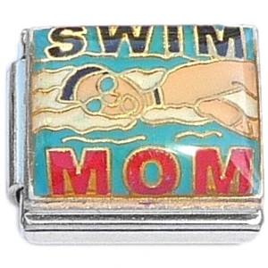 Swim Mom Red Letters Italian Charm