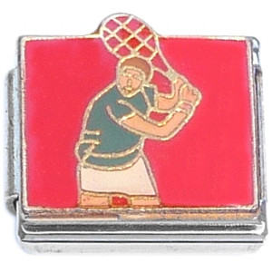 Tennis Player on Red Italian Charm