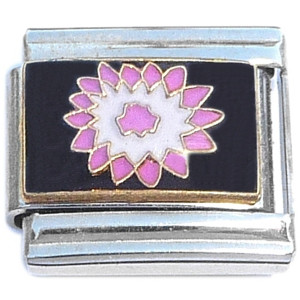 Single Purple Flower on Black Italian Charm Single Purple Flower on Black Italian Charm