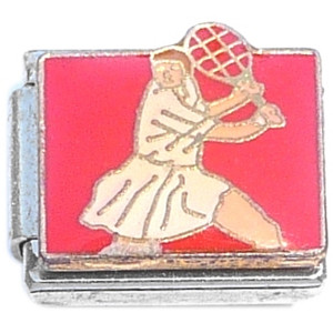 Woman Tennis Player on Red Italian Charm Woman Tennis Player on Red Italian Charm