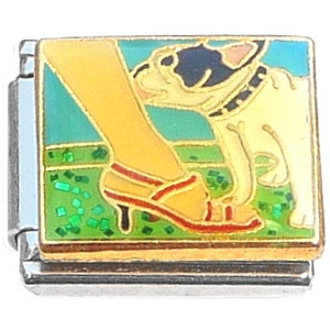 Dog Licking Leg Italian Charm