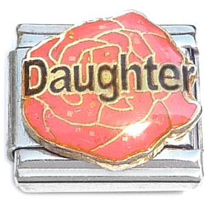 Daughter Pink Glitter Flower Italian Charm