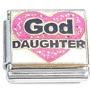 God Daughter Pink Glitter Heart Italian Charm God Daughter Pink Glitter Heart Italian Charm