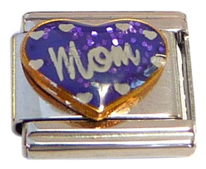 Mom on Purple Heart Italian Charm