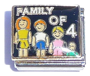 Family of Four On Black Italian Charm Family of Four On Black Italian Charm