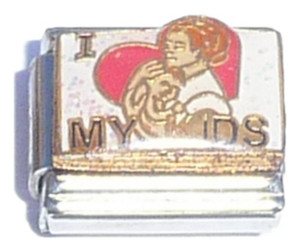 I Love My Kids On White Italian Charm