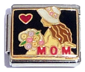 Mom With Flowers Italian Charm