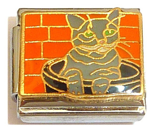 Gray Cat In Bowl Italian Charm Gray Cat In Bowl Italian Charm