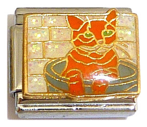 Orange Cat In Bowl Italian Charm