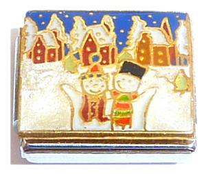 Snowmen In Snowing Town Italian Charm