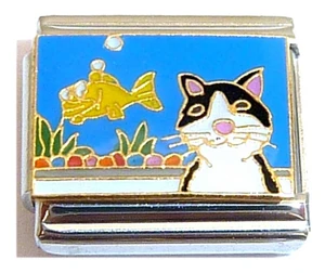 Cat Looking At Fish In Tank Italian Charm