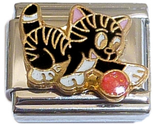 Black Cat Playing With Yarn Italian Charm