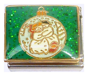 Snowman Couple Ornament Green Italian Charm Snowman Couple Ornament Green Italian Charm