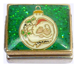 Santa Ornament On Green Italian Charm Santa Ornament On Green Italian Charm
