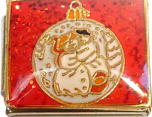 Snowman Couple Ornament On Red Italian Charm Snowman Couple Ornament On Red Italian Charm