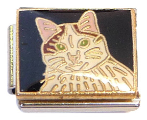 White Cat On Black Italian Charm White Cat On Black Italian Charm