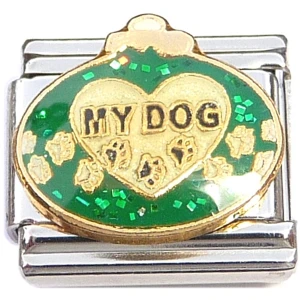 Love My Dog on Green Ornament Italian Charm