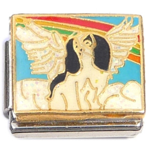 Angel Dog Black and White with Rainbow Italian Charm Angel Dog Black and White with Rainbow Italian Charm