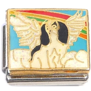 Angel Dog Black and White with Rainbow Italian Charm