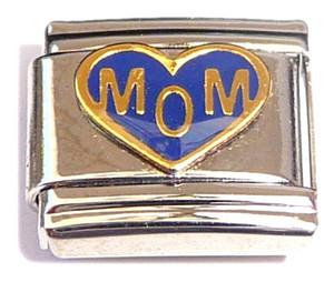 Mom on Dark Blue Heart Italian Charm Mom on Dark Blue Heart Italian Charm