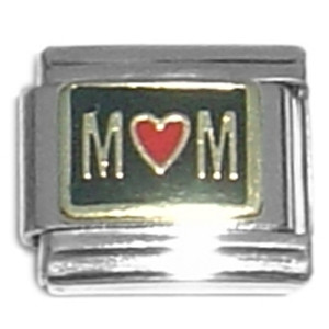 Mom Red Heart on Black Italian Charm