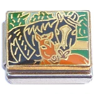 Black and Brown Horses Italian Charm