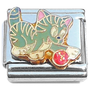 Gray Cat with Ball or Yarn Italian Charm Gray Cat with Ball or Yarn Italian Charm