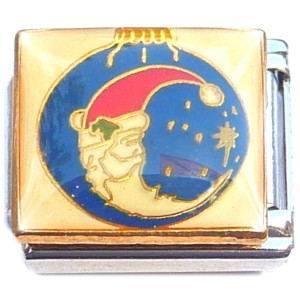 Santa Hat on Moon Ornament Italian Charm