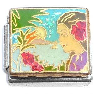 Hawaiian Ocean Girl with Flower Italian Charm