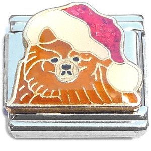 Brown Dog Red Santa Hat Italian Charm