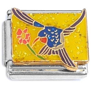 Hummingbird Flower on Yellow Italian Charm Hummingbird Flower on Yellow Italian Charm