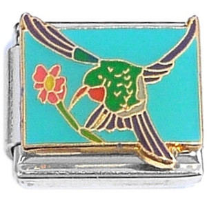 Hummingbird Flower on Blue Italian Charm